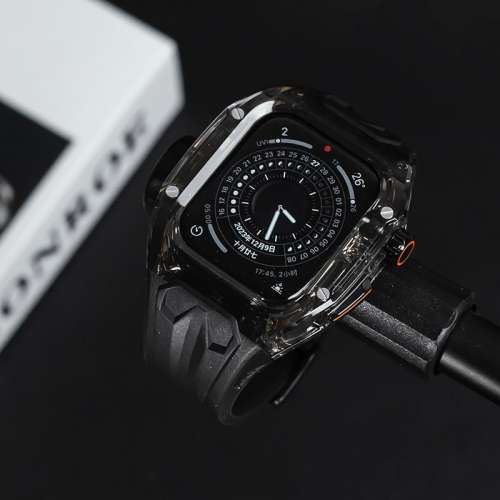 適用Applewatch透明蘋果手錶保護殼套S8/7改裝冰川高級感一體錶帶