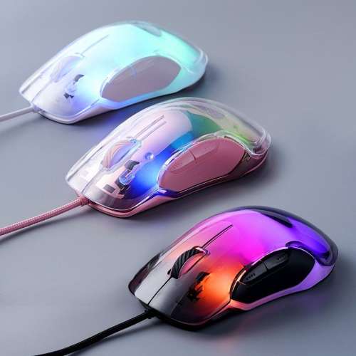 牧馬人遊戲滑鼠七彩透明水晶RGB燈效有線usb電腦筆電吧網咖CF