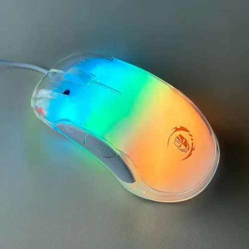 牧馬人遊戲滑鼠七彩透明水晶RGB燈效有線usb電腦筆電吧網咖CF