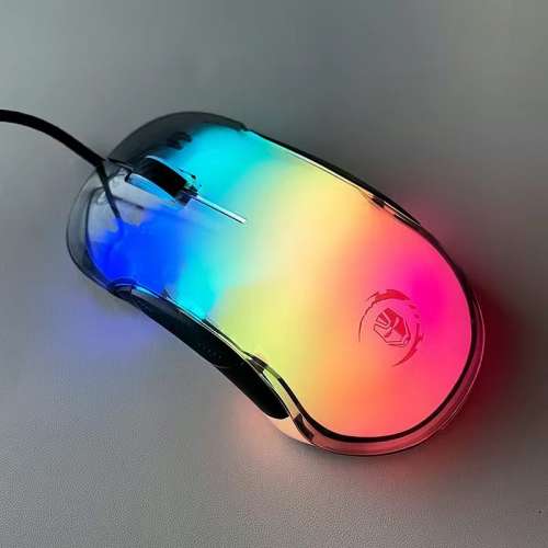 牧馬人遊戲滑鼠七彩透明水晶RGB燈效有線usb電腦筆電吧網咖CF