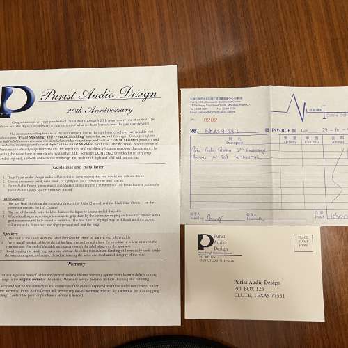 Purist Audio Design 20th Anniversary 純銀油浸 RCA cable 1M