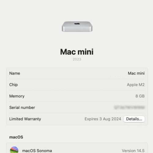 Mac Mini M2 8+256 95% new 保養至 8 月