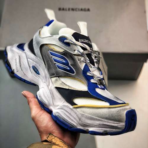 Balenciaga巴黎世家 CARGO 圓頭系帶 低幫生活休閑鞋 巴黎11代 白灰藍