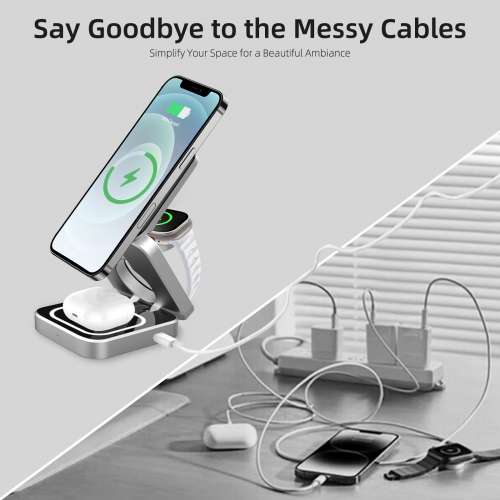 手機無線充電器三合一磁吸支架通用蘋果手機手表耳機快充