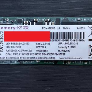 UMIC Union Memory 512GB m.2 nvme PCIE 3.0 SSD