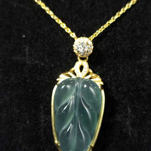 銀鍍金湖水綠葉子吊墜