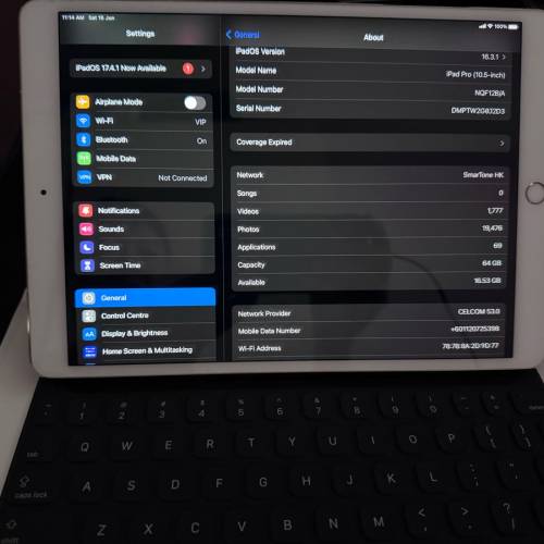 ipad pro 10.5 lte 64G gold 90% battery