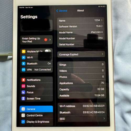 （極新淨二手轉讓）Apple iPad Mini 4 蘋果平板電腦，32G，99%新, WIFI版本。