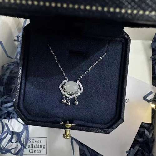 和田玉白玉髓平安鎖小眾新款送禮款s925