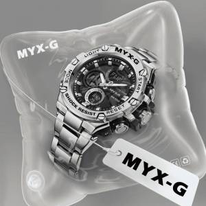 多功能鋼帶雙顯防水夜光運動手表