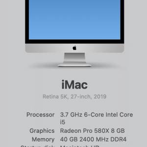 iMac 2019 - 27" - 3T Fusion Drive - 3.7GH  6 Core i5