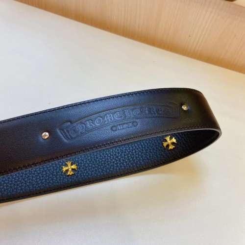 Chrome Hearts圖案雕刻平滑扣 皮帶 黑色寬3.6cm