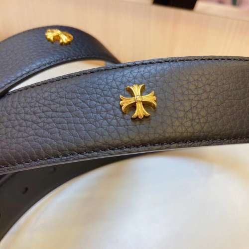 Chrome Hearts圖案雕刻平滑扣 皮帶 黑色寬3.6cm