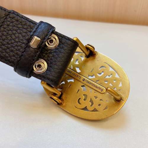 Chrome Hearts圖案雕刻平滑扣 皮帶 黑色寬3.6cm