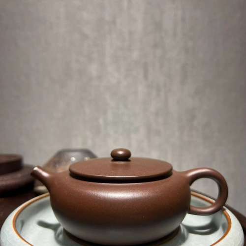 【扁鼓】黑星土泥料紫砂壶扁晨 内推孔出水，铜钱玉壁底