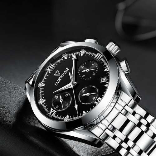 馬克華菲手錶2024全新男士石英腕錶潮流防水多功能日曆鑲鑽高級感