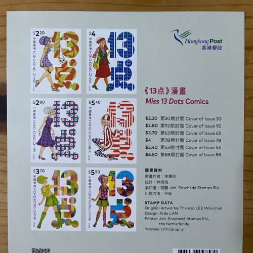 2022年香港郵政局發行13点漫畫珍藏卡-自動黏貼紙郵票
