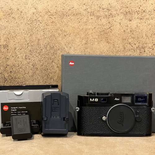 Leica M8.2 black paint digital camera with charger, extra batteries and handgrip