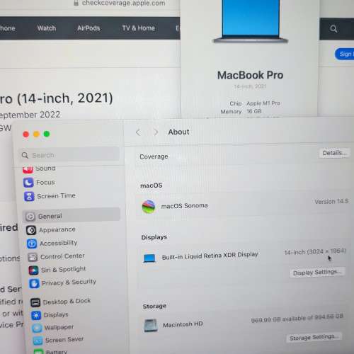 Macbook Pro M1 Pro 2021 14-inch 2022年買，16GB Ram, 1TB SSD 1000GB,超高配置高...