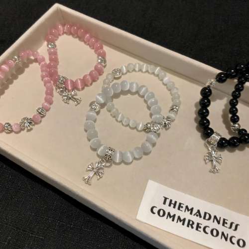 Chromehearts 克羅心粉色貓眼四銀珠手串