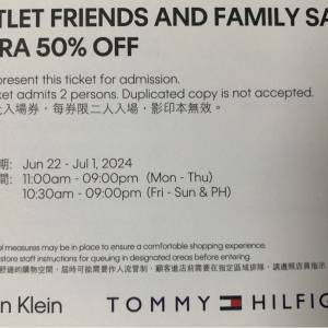Calvin Klein , Tommy Hilfiger Outlet Family & Friends Sles ( 半價折扣禮劵及活...