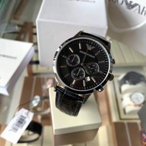 Armani阿玛尼经典休闲商务款，男士皮带手表，型号AR2447 黑色表盘