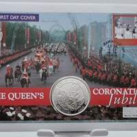 (2003) GOLDEN JUBILEE OF THE CORONATION COMMEMORATIVE COIN WITH STAMP FIRST DAY