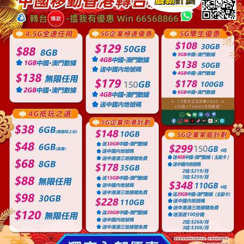 🌹🌹中移動無限上網低至$38,快閃$129 5G 50gb最後幾日☎️☎️