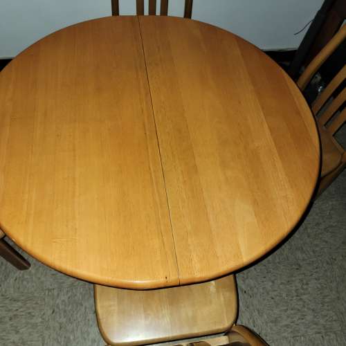 實木 圓形 伸縮可延長餐桌 長方形椅 飯枱櫈 組合套裝 80cm 1桌 連 4椅 上門自取 道...