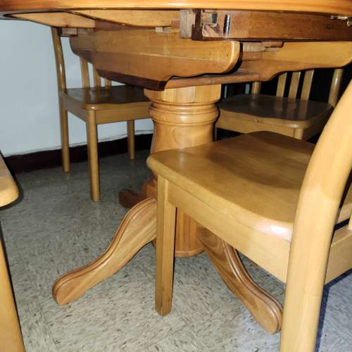 實木 圓形 伸縮可延長餐桌 長方形椅 飯枱櫈 組合套裝 80cm 1桌 連 4椅 上門自取 道...