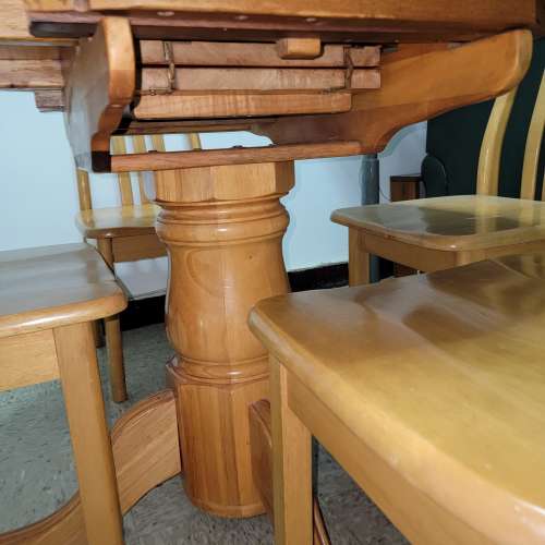 實木 圓形 伸縮可延長餐桌 長方形椅 飯枱櫈 組合套裝 80cm 1桌 連 4椅 上門自取 道...