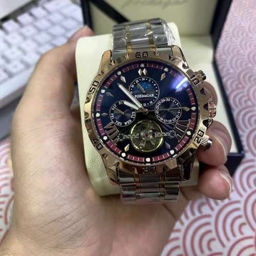 2024新款瑞士防水夜光雙日曆男士全自動機械手錶高檔商務鏤空腕錶