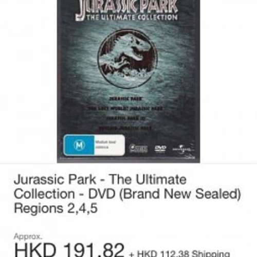 &rdquo; 侏羅紀公園 系列  &ldquo;原裝正版 1盒4隻DVD 特價$200