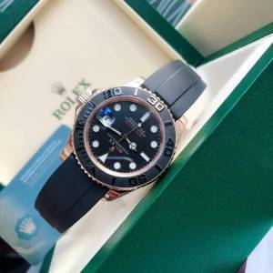 ROLEX 遊艇名仕型系列自動機械機芯 防水/日期顯示男錶瑞錶37mm黑色錶盤18K玫瑰金錶...