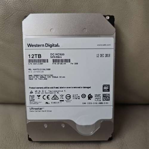 WD WESTERN DIGITAL DC HC520 12TB HDD 硬碟 （****S38H)