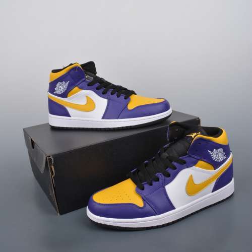 Air Jordan 1 Mid 紫黃白湖人