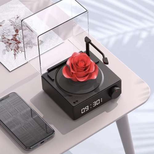 X11 音箱 永生花玫瑰系列 數字時鐘 可轉動 桌面擺件 高顏值 多播放模式