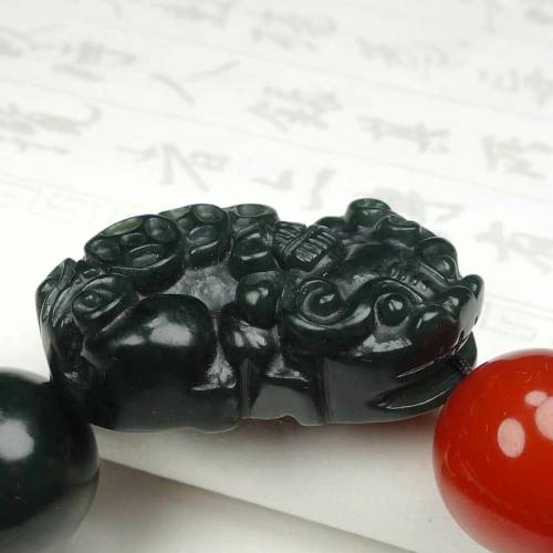 天然真品新疆和田玉青玉双貔貅手链玉石佛珠手串男女玉手链