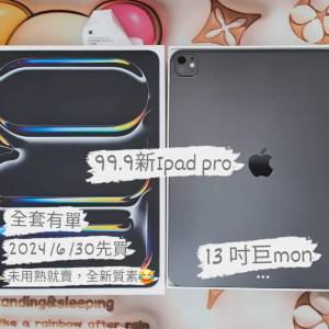 (荃灣實體店，Ipad pro 13吋超大mon!! 全套有單2024年6月30買🤯) APPLE ipad Pro 1...