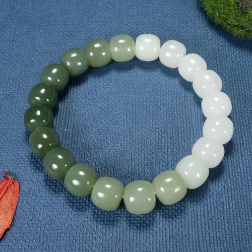 天然和田玉老型珠手串玉石渐变色简约女士手链