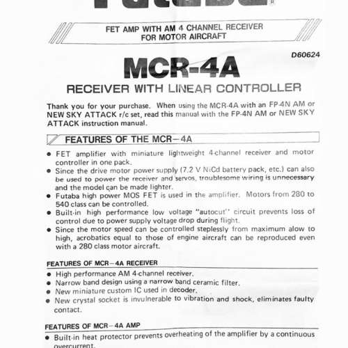 日本Futaba R/C Receiver with Speed Controller MCR 4A with FET Linear AMP