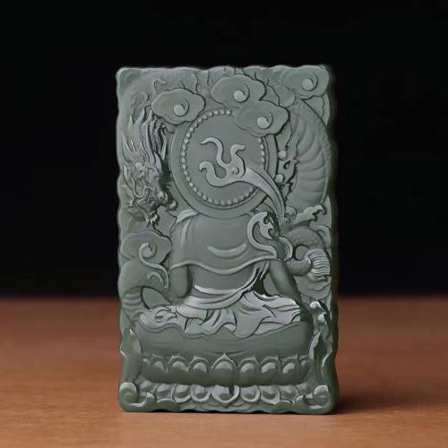 新疆和田玉青玉细料观音双面玉牌吊坠男士玉佩挂件玉项链