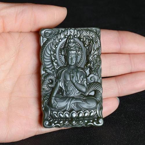 新疆和田玉青玉细料观音双面玉牌吊坠男士玉佩挂件玉项链