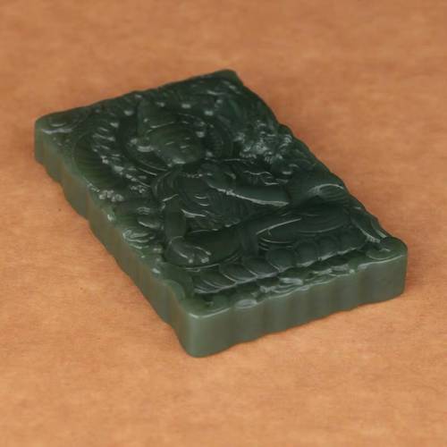 新疆和田玉青玉细料观音双面玉牌吊坠男士玉佩挂件玉项链