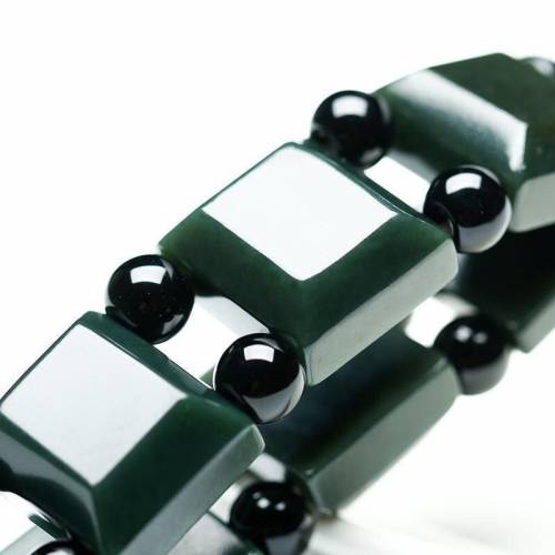 正品和田玉手链男女款天然青玉手链正方形手串手排宽边玉片送证书