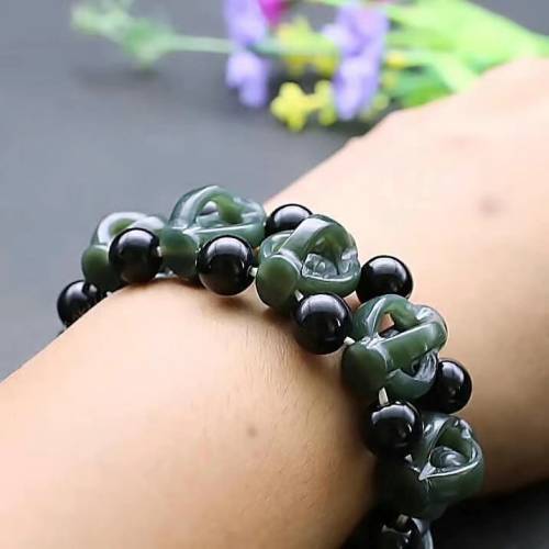 【附带证书】新疆和田玉时来运转四方来财青玉手链男士手镯