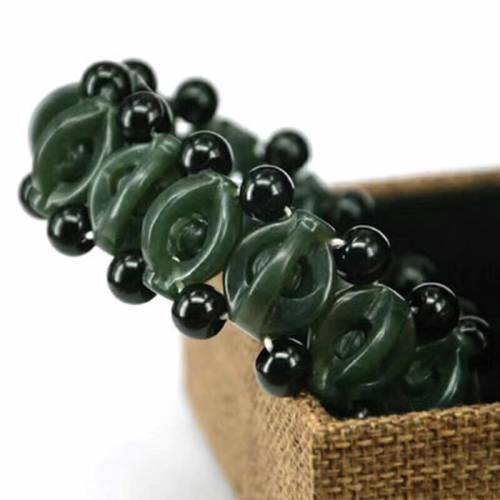 【附带证书】新疆和田玉时来运转四方来财青玉手链男士手镯