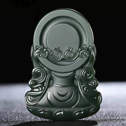 精品和田玉青玉塔青一细料吊坠四臂观音玉牌吊坠男款玉佩