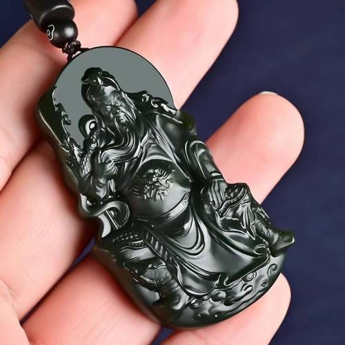 新款新疆和田玉塔青一细料关公吊坠男霸气关羽玉佩招财武财神玉牌