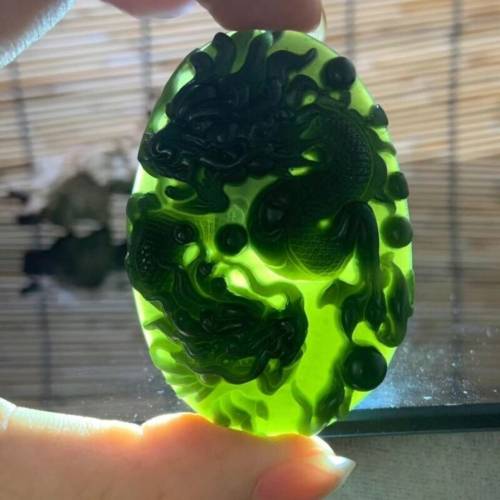 精品新疆天然和田玉青玉双龙戏珠玉坠玉佩男吊坠